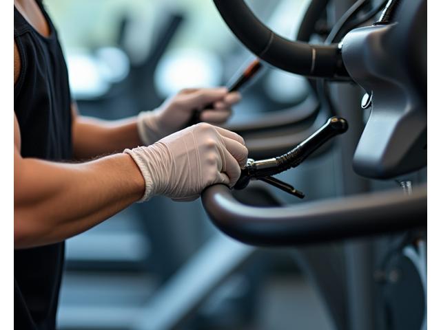Technician performing maintenance on a high-end exercise bike, ensuring its longevity and performance.